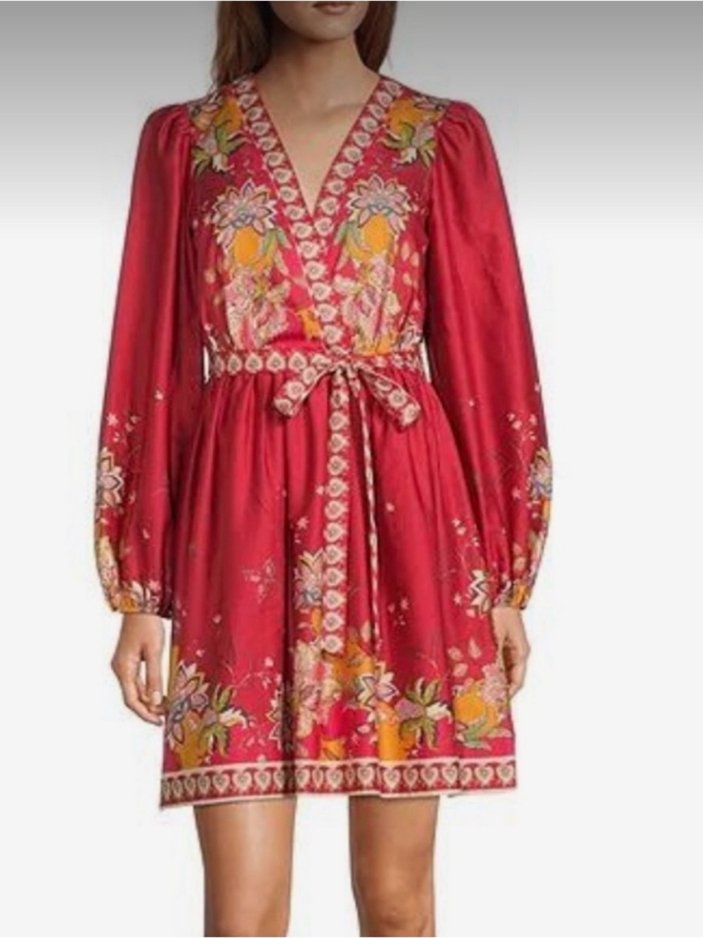 Floral V-Neck Pink Tie-Waist Dress
